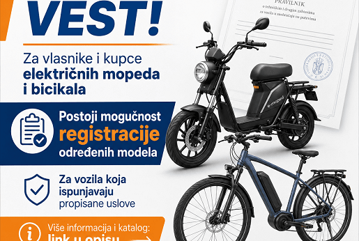 Registracija električnih mopeda i bicikala - nova uredba (SRB i HU jezici)